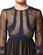 N.21 Blue Long Sleeves Sheer Silk Sheath A-line Midi Dress