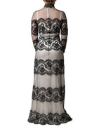 Dolce & Gabbana Black White Lace Silk Blend MaxiSheath Dress