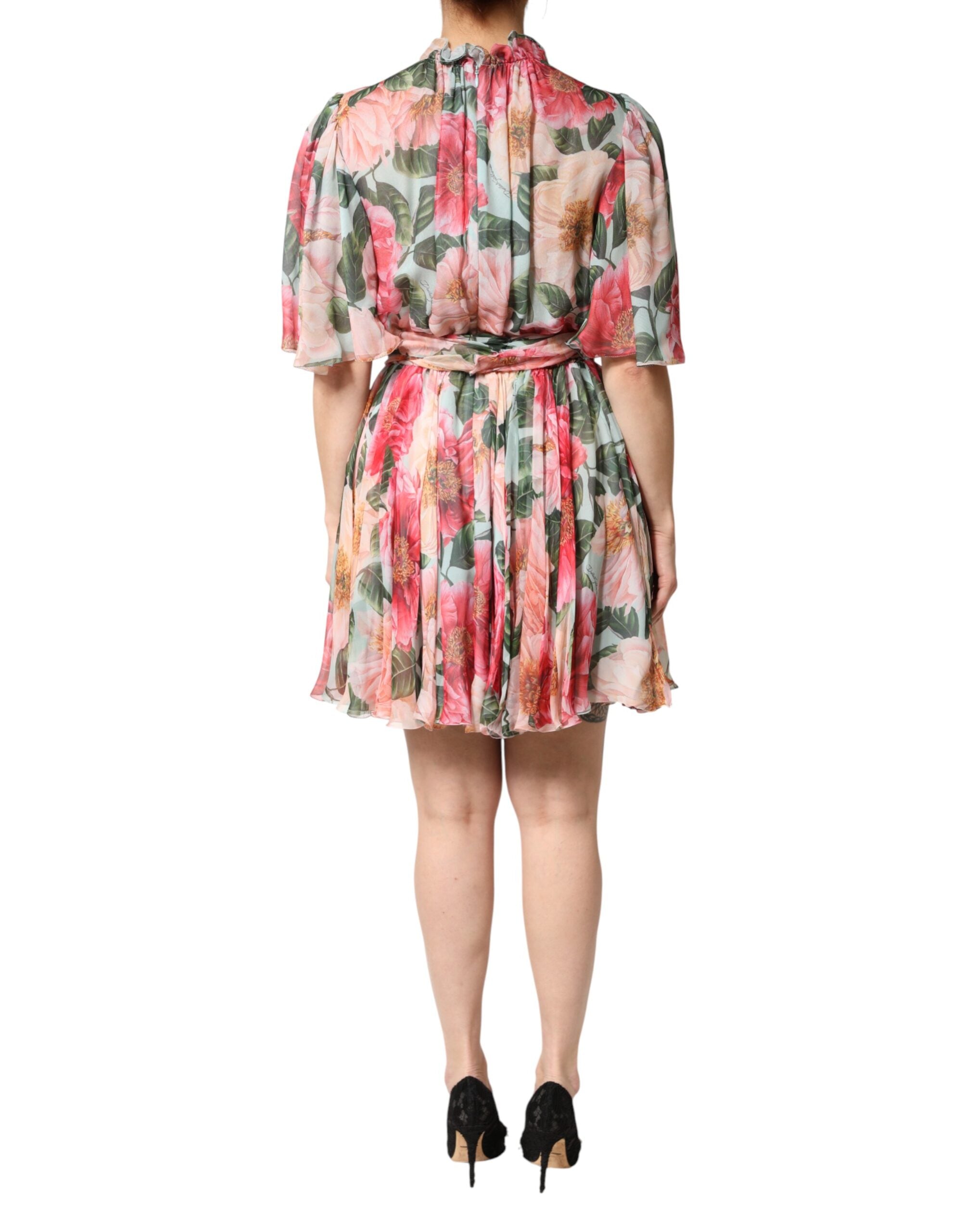 Dolce & Gabbana Multicolor Floral Silk Chiffon Pleated Mini Dress