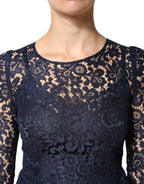 Dolce & Gabbana Blue Lace Ruffle A-line Knee Length Dress