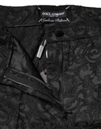 Dolce & Gabbana Black Floral Brocade High Waisted Trouser Pants