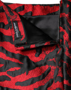 Dolce & Gabbana Black Red Jacquard High Waist Mini Skirt