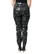 Dolce & Gabbana BlueGreen Floral Metallic Slim Trouser Pants