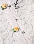 Dolce & Gabbana Cream Lace Knit Rose Button Cardigan Sweater