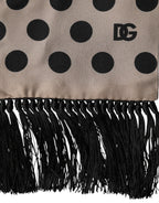 Dolce & Gabbana Brown Polka Dot Silk Fringes Foulard Scarf