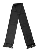 Dolce & Gabbana Black Satin Silk Fringes Neck Foulard 143.5cm x15cm Scarf