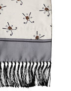 Dolce & Gabbana White Printed Fringes Wrap Foulard Men 183cm x 33cm Scarf