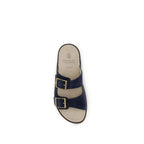 Brunello Cucinelli Blue Calf Leather Bos Taurus Flat Sandals