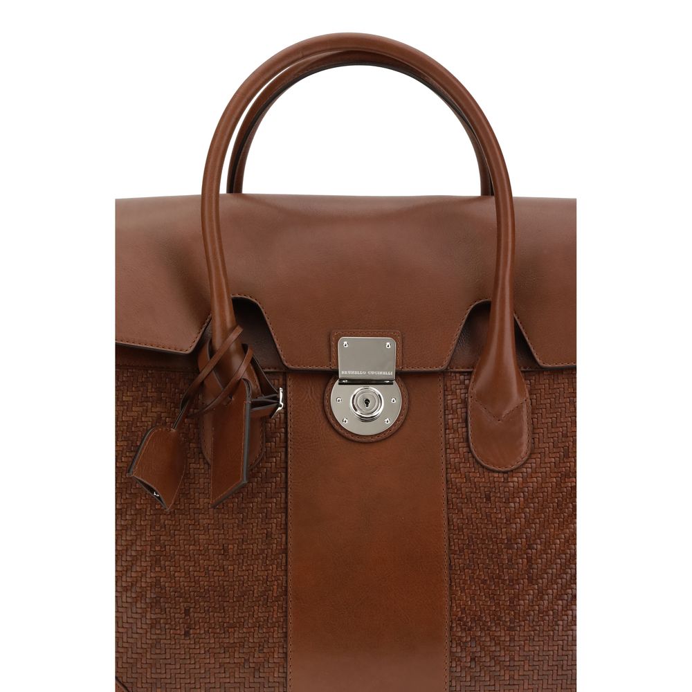 Brunello Cucinelli Brown Calf Leather Bos Taurus Shoulder Bag