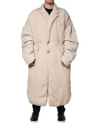 Dolce & Gabbana Beige Padded Collared Long Trench Coat Jacket