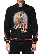 Dolce & Gabbana Black Pin Up Button Down Men Bomber Jacket