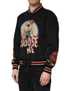 Dolce & Gabbana Black Pin Up Button Down Men Bomber Jacket